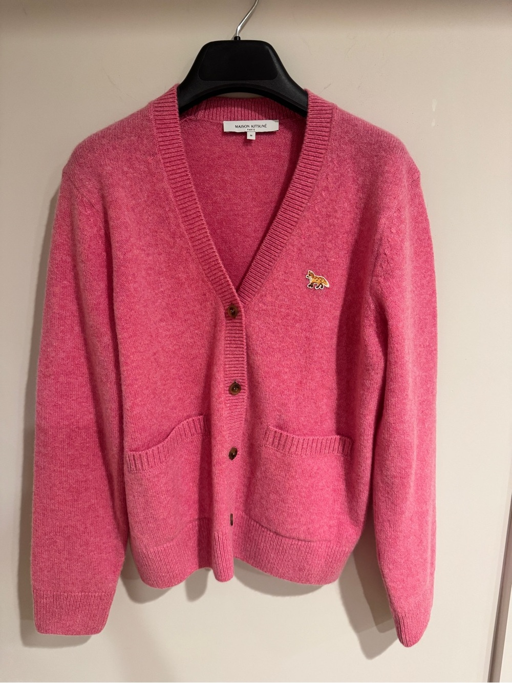 MAISON KITSUNE Pink V-Neck Cashmere-Blend Cardigan